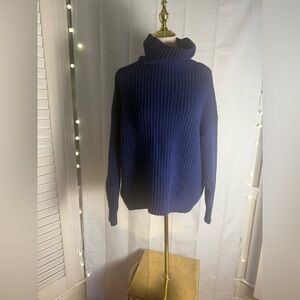 Free People Navy Oversized Cowl Neck Sweater